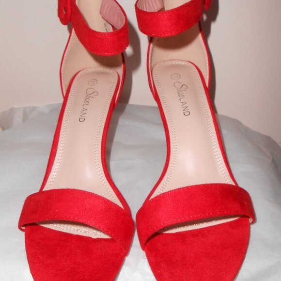 Shoeland SL-Ambrosia Red Suede Ankle Strap Open Toe 3.25" Stiletto Heels-Size 10 - Picture 6 of 8